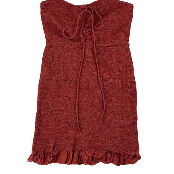 Intimately Free People Beach Babe Dress Women Large  Rust Strapless Ruffle Hem - Picture 6 of 6